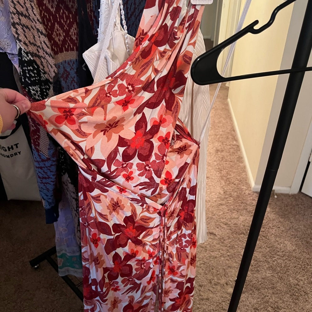 Free People Asymmetrical Dress in Red and Pink Floral